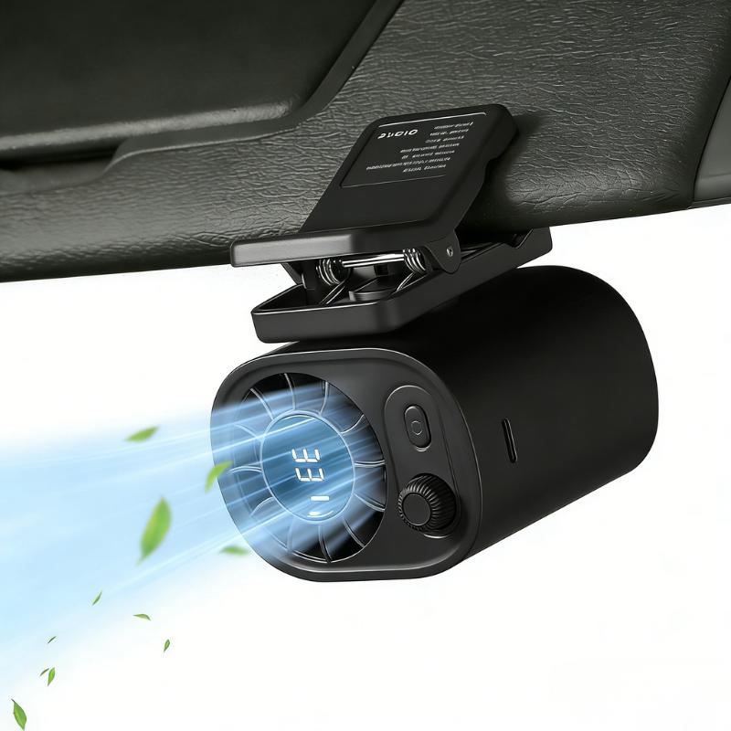❄️2026 Car Clip On Fan with LED Display - USB Rechargeable Personal Cooling Fan, 20Hr Battery