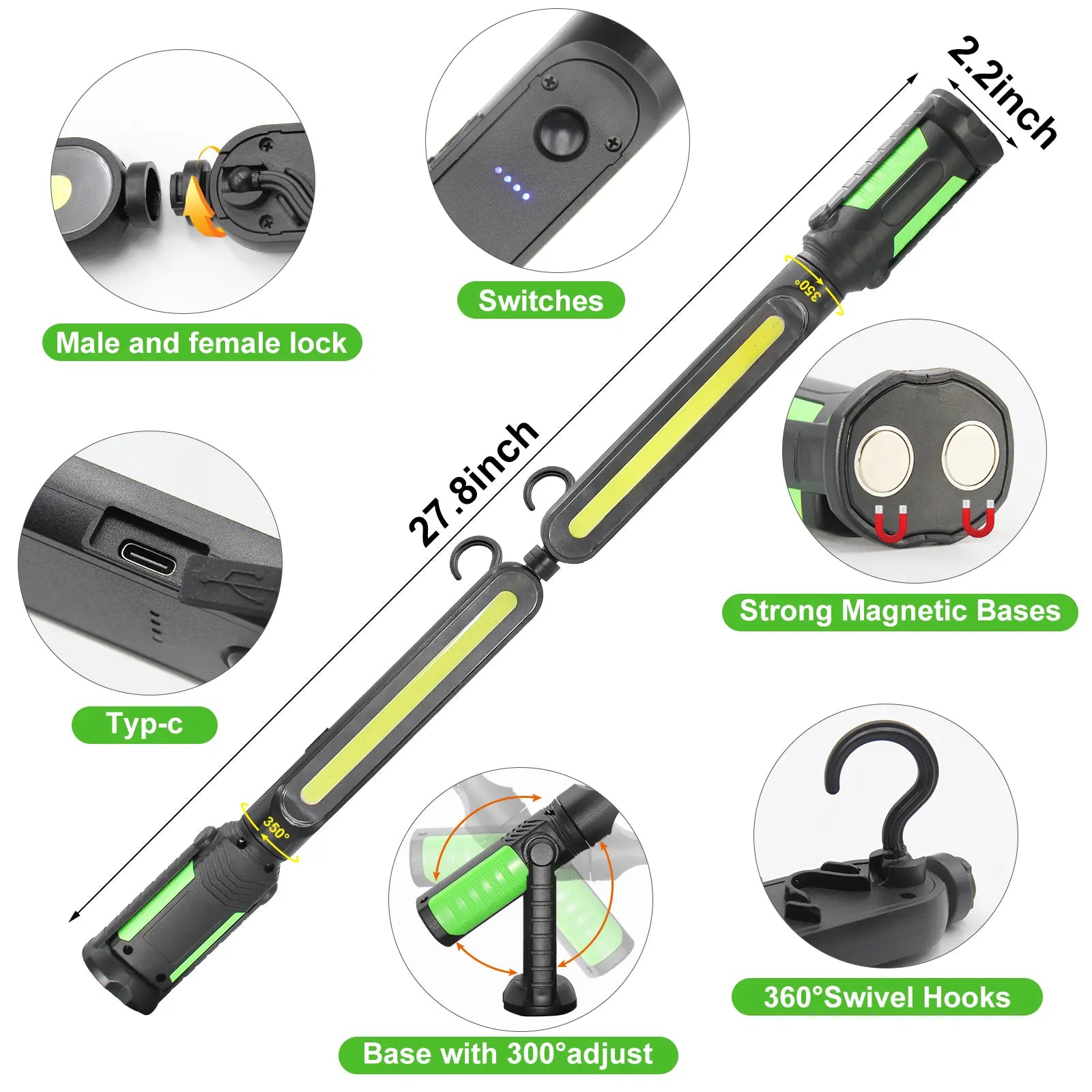 🎁 Father's Day Gift – Linkax 2400LM Work Light Bar, Rechargeable, Magnetic + Hooks