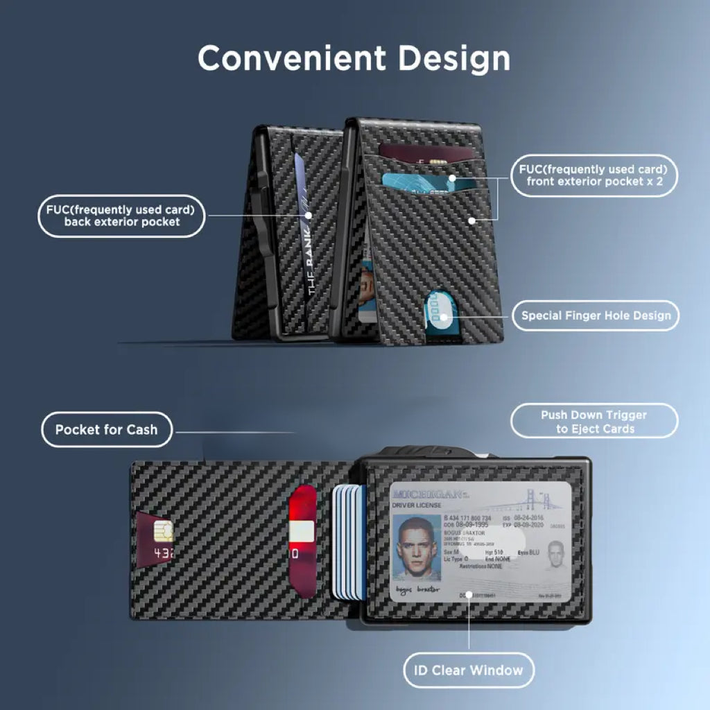 ❤️‍🔥Wallet for Men- Pop Up Case, Cash Slot, and Credit Card Slot - Aluminum Wallet with RFID Blocking, Minimalist Leather Wallet Front Pocket with ID Window