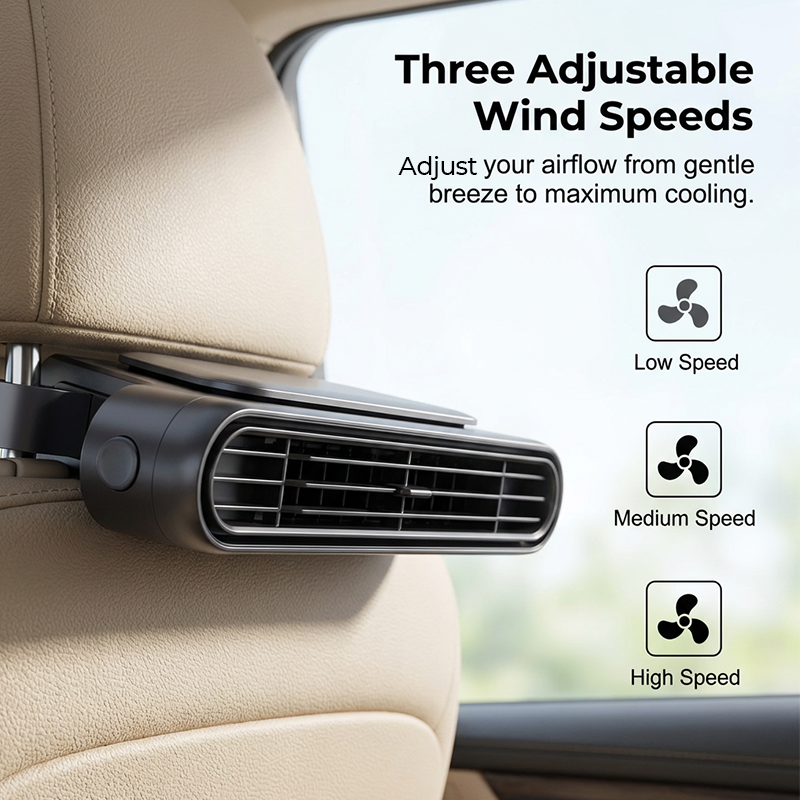 Car Seat Fan 🌬️ – 3-Speed Rechargeable Clip-On Fan with 3000mAh Battery 🔋 | USB-C Charging ⚡