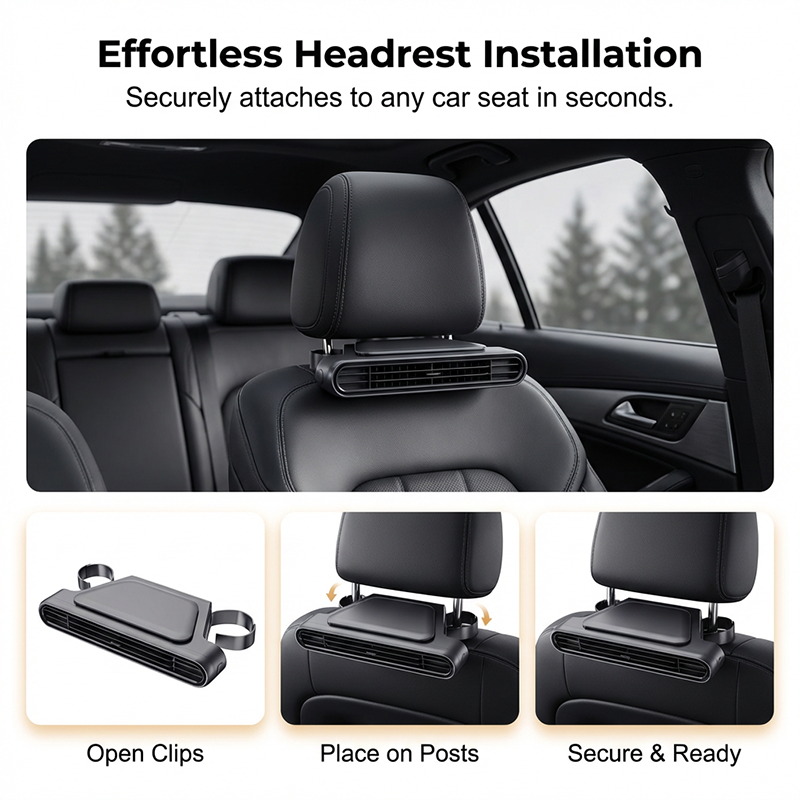 Car Seat Fan 🌬️ – 3-Speed Rechargeable Clip-On Fan with 3000mAh Battery 🔋 | USB-C Charging ⚡