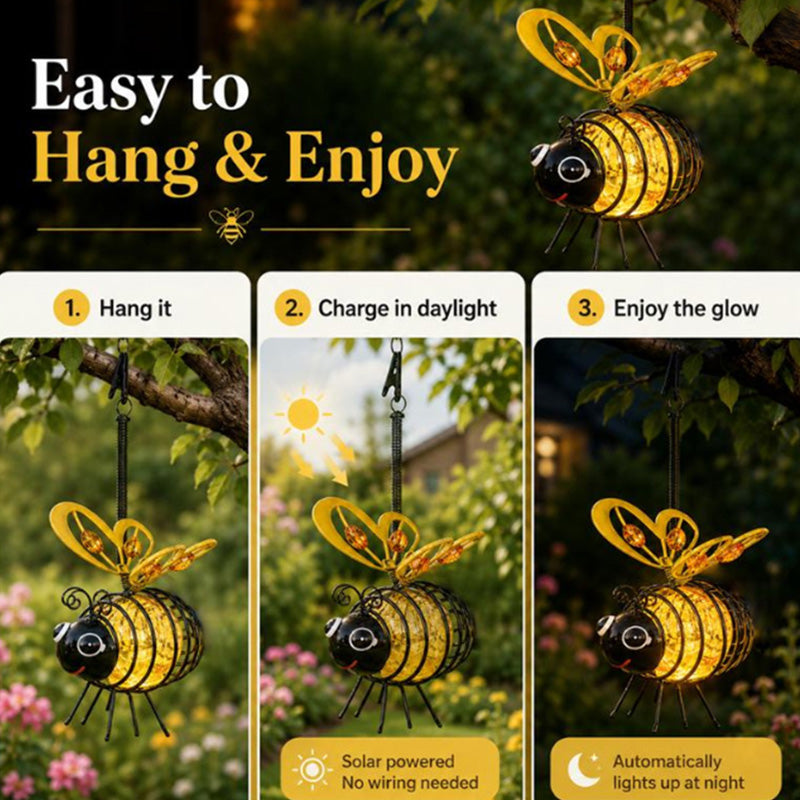 🌙🍃🪴 LIMITED-TIME 50% OFF! Hanging Solar Bee Light – Warm Amber Glow, Flicker-Free, Perfect for Garden Parties, Camping, or Kids’ Rooms – Spread Joy Day and Night 🌞🌜